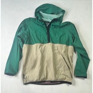 Trew Gear Mens XL Polartec Quarter Zip Hooded Pullover Green Tan Colorblock